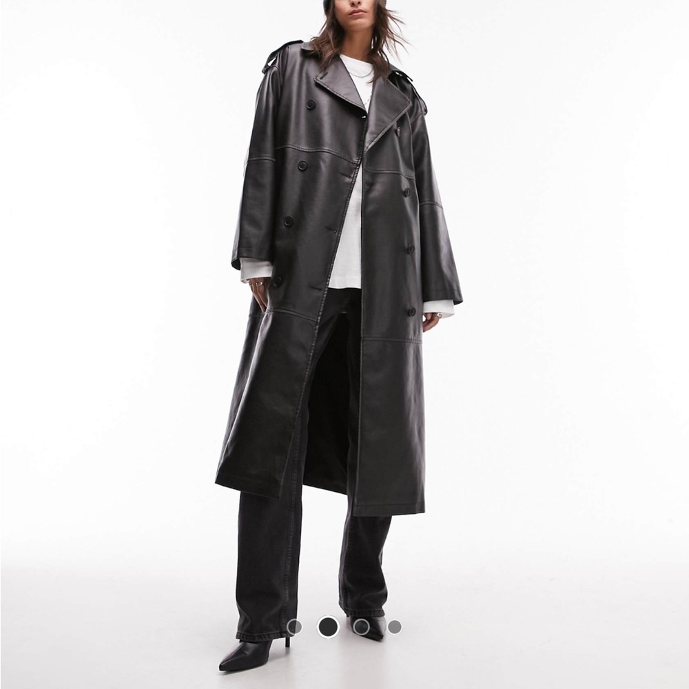 NWT Topshop longline black faux leather trench coat